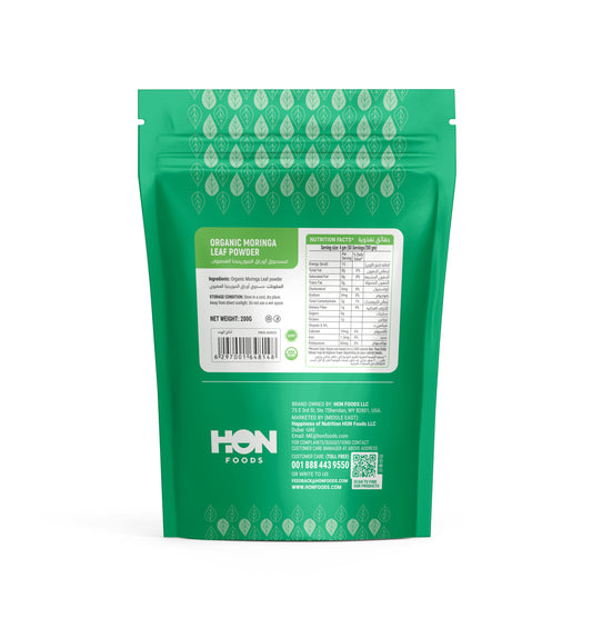 HON Foods Moringa Powder Organic - Moringa Oleifera - USDA Certified Organic Moringa Powder for Immunity, Digestion & Energy - Pack of 200 gm