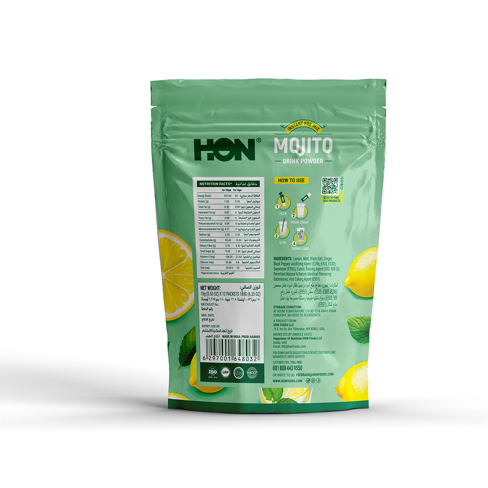 Instant Pre Mix Mojito Naturally Flavored Drink Powder - Lemon & Mint (Pack of 12 Sachet)